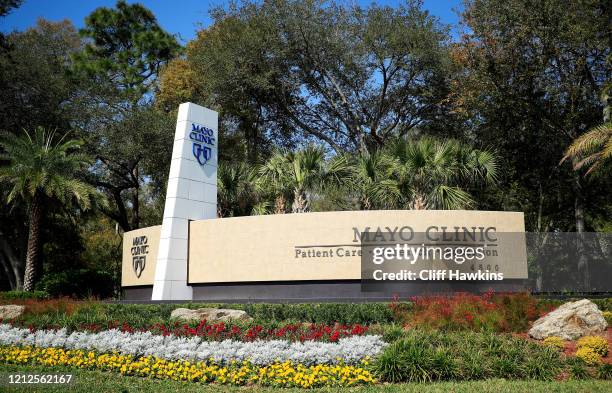 General view of the entrance signage for the Jacksonville campus of the Mayo Clinic on March 15, 2020 in Jacksonville, Florida. According to reports,...