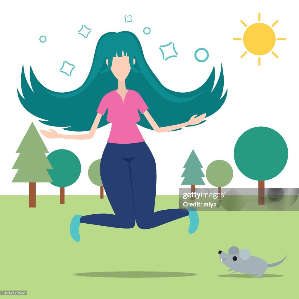 Frau Angst vor der Maus / Vektor-Illustration