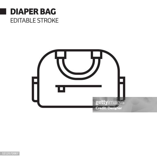 尿布袋線圖示，輪廓向量符號插圖。圖元完美，可編輯描邊。 - diaper bag 幅插畫檔、美工圖案、卡通及圖標