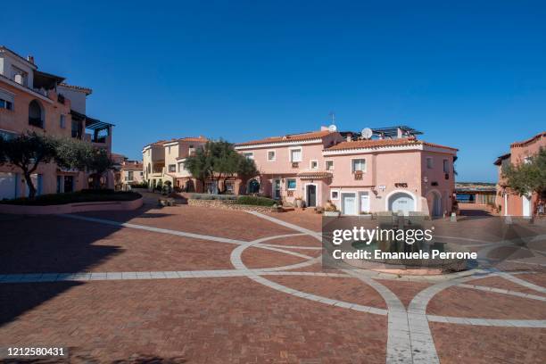 View of Porto Cervo center completely deserted due to the restrictions imposed by the Italian government due to coronavirus on March 15, 2020 in...