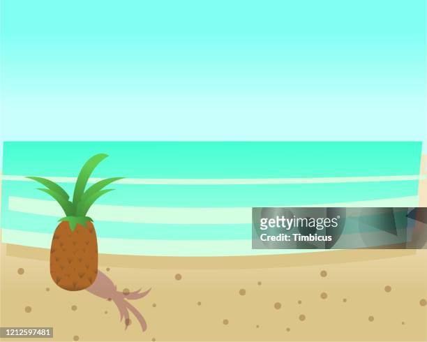 pineapple on beach - coconut water stock illustrations