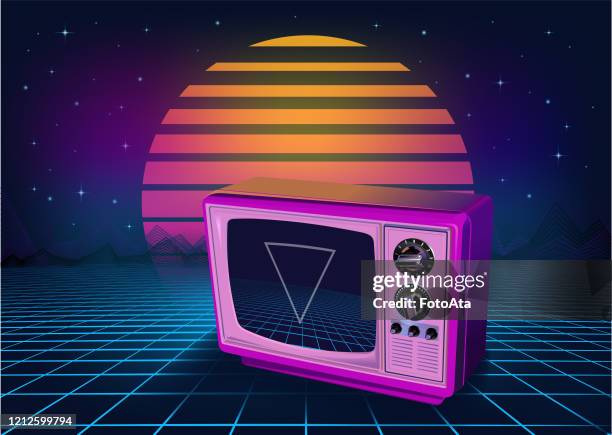 stockillustraties, clipart, cartoons en iconen met retro neon achtergrond - 1980