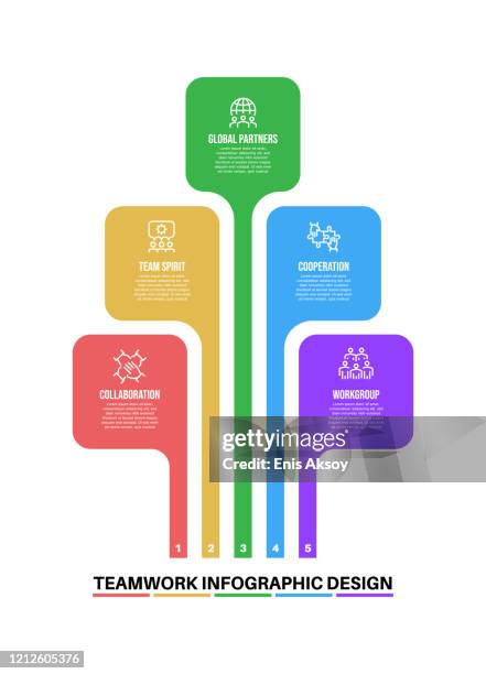 infographic design template with teamwork keywords and icons - two paths diverse stock illustrations