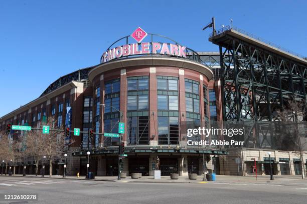 General view of the empty streets along T-Mobile Park on March 15, 2020 in Seattle, Washington. Major League Baseball cancelled spring training games...