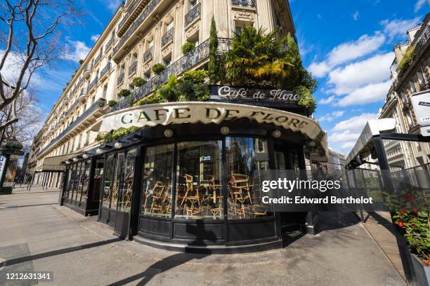 General view of the closed cafe "Cafe de Flore", in the 6th quarter of Paris, on March 15, 2020 in Paris, France. French Prime Minister Edouard...