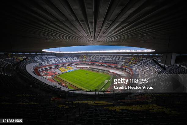 General view of an empty Azteca Stadium during the 10th round match between America and Cruz Azul as part of the Torneo Clausura 2020 Liga MX at...