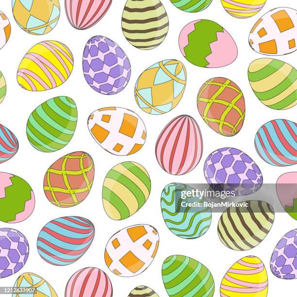easter eggs colorful seamless pattern. vector - easter eggs background stock illustrations