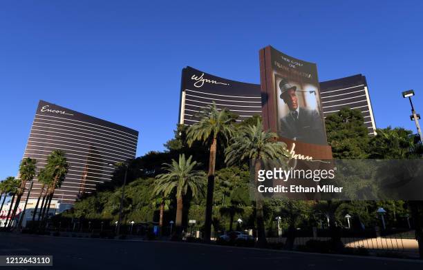 An exterior view shows Encore Las Vegas and Wynn Las Vegas as the coronavirus continues to spread across the United States on March 15, 2020 in Las...