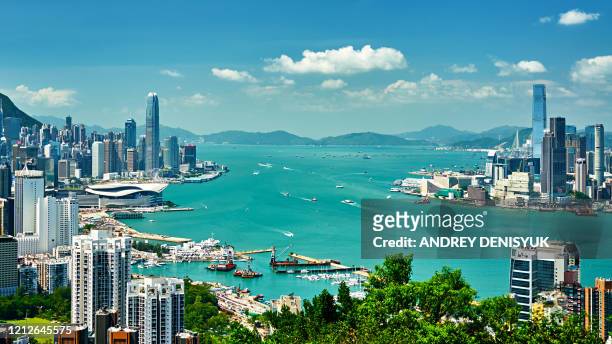 hong kong harbour. aerial view - victoria hong kong stock pictures, royalty-free photos & images