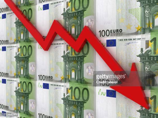 falling euro chart - euro stock pictures, royalty-free photos & images
