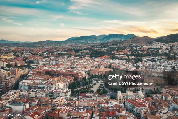 drone photo of granada cityscape and granada cathedral - granada spain landmark stock pictures, royalty-free photos & images