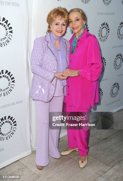 Actressess Debbie Reynolds and Anne Jeffreys arrive at The Paley Center For Media's Reception For "Debbie Reynolds: The Exhibit" on August 16, 2011...