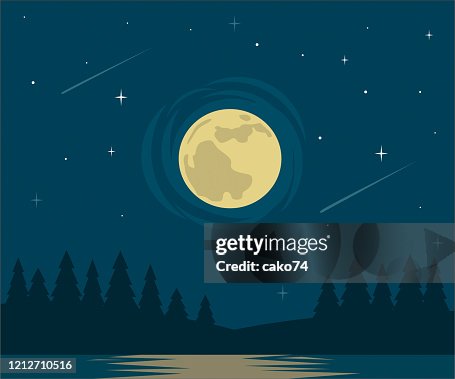 Diseño plano de luna y lago Diseño plano de luna y lago