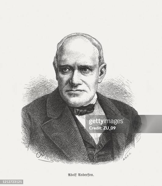 adolf anderssen (1818-1879), german chess player, wood engraving, published 1893 - man playing chess stock illustrations