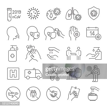 Set of Coronavirus 2019-nCoV Related Line Icons. Editable Stroke. Simple Outline Icons. Set of Coronavirus 2019-nCoV Related Line Icons. Editable Stroke. Simple Outline Icons.