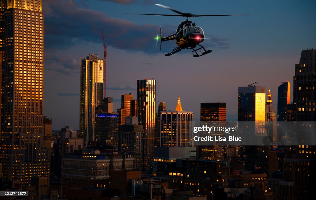 Helicopter tour over Manhattan at night