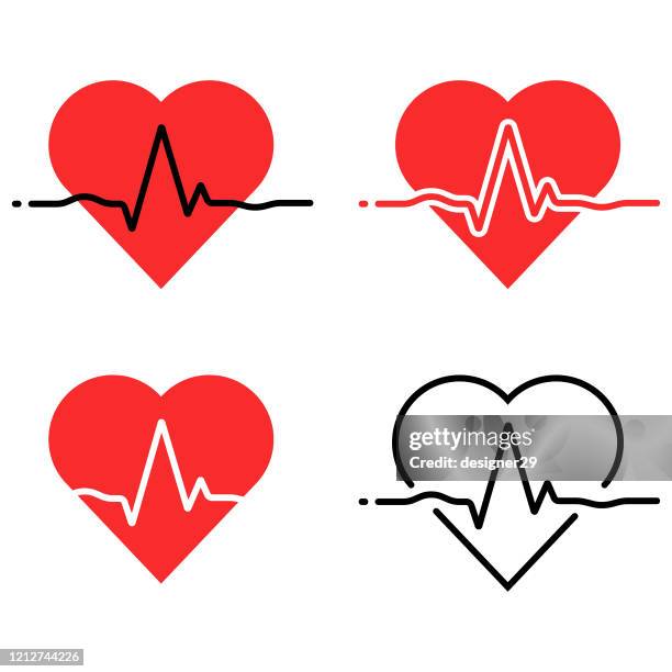 ilustraciones, imágenes clip art, dibujos animados e iconos de stock de conjunto de icono de latido del corazón y ritmo cardíaco. ecg - ekg, diseño vectorial de health care concept sobre fondo blanco. - taking pulse