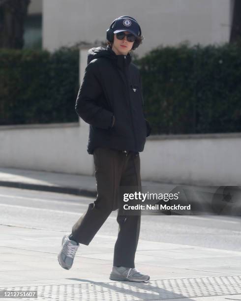 Timothee Chalamet seen walking in Notting Hill on March 16, 2020 in London, England.