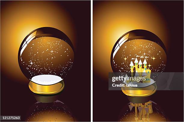 snow globe with castle - magic ball stock illustrations