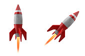 3D Cartoon Rocket or Spaceship Takeoff on White Background