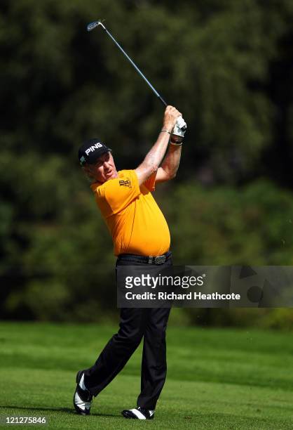 Miguel Angel Jimenez of Spain in action during the pro-am for the Czech Open 2011 at Prosper Golf Resort on August 17, 2011 in Celadna, Czech...