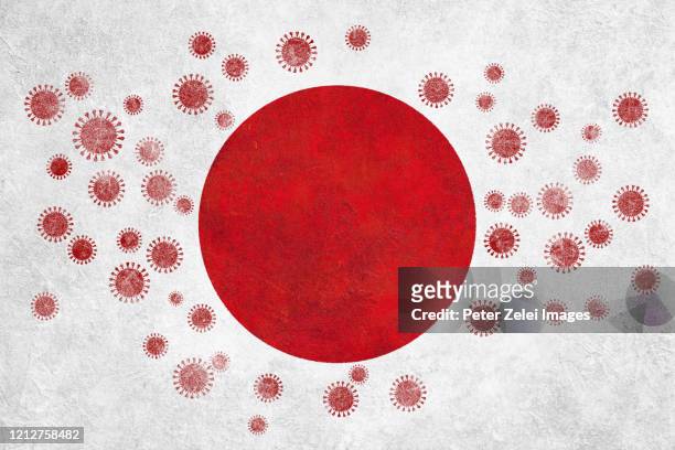 coronavirus covid-19 in  japanese flag colors - coronavirus background stock pictures, royalty-free photos & images