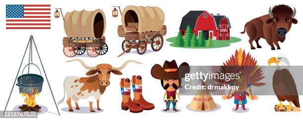 illustrations, cliparts, dessins animés et icônes de etats-unis, symboles de l’ouest sauvage - cow boy