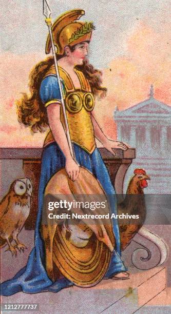 Collectible tobacco card from 1924 a set titled Mythological Gods and Goddesses distributed with packs of Turf Cigarettes, depicting Minerva or...