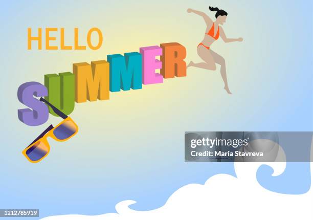 hello summer. having fun on summer day. - hello summer stock illustrations