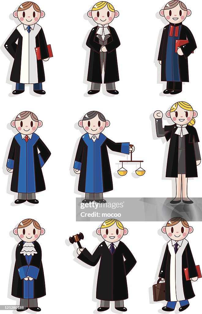 Dibujos Animados De Los Jueces Y Los Abogados Grupo De Iconos Ilustración  de stock - Getty Images