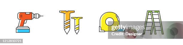 construction related vector line icons. outline symbol collection. - electrical contractor stock illustrations