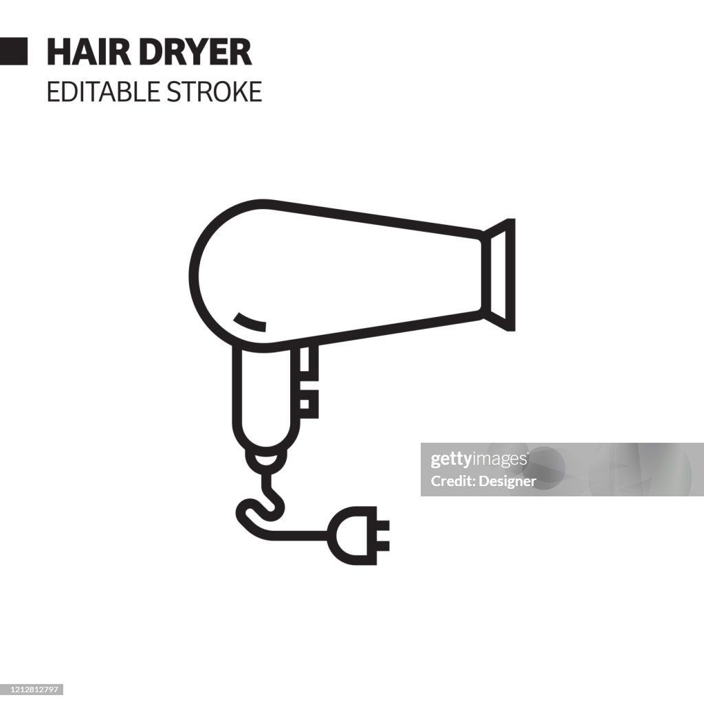 Pictogram Föhnlijn, illustratie van het overzichtsvectorsymbool. Pixel Perfect, Bewerkbaar Beroerte.