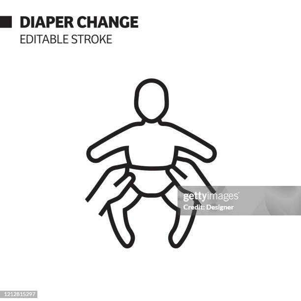 diaper change line icon, outline vector symbol illustration. pixel perfect, editable stroke. - changing nappy stock illustrations
