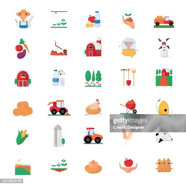farm and agriculture icons concept vector illustration. flat modern design for web page, banner, presentation etc. - farmer stock illustrations