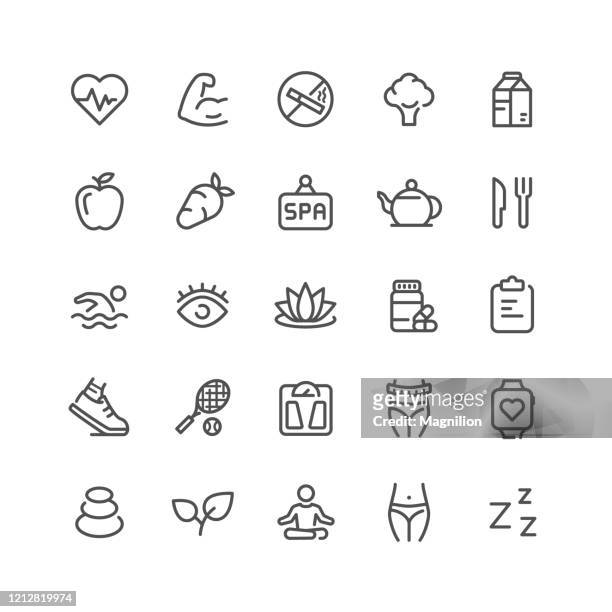 health line icons set - healthy lifestyle stock illustrations