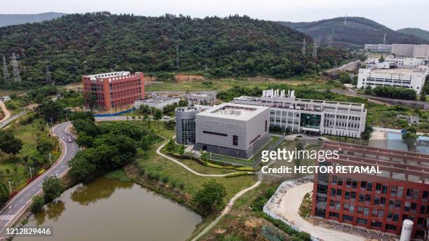 This aerial view shows the P4 laboratory on the campus of the Wuhan Institute of Virology in Wuhan in China's central Hubei province on May 13, 2020....