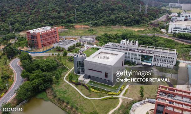 This aerial view shows the P4 laboratory on the campus of the Wuhan Institute of Virology in Wuhan in China's central Hubei province on May 13, 2020....