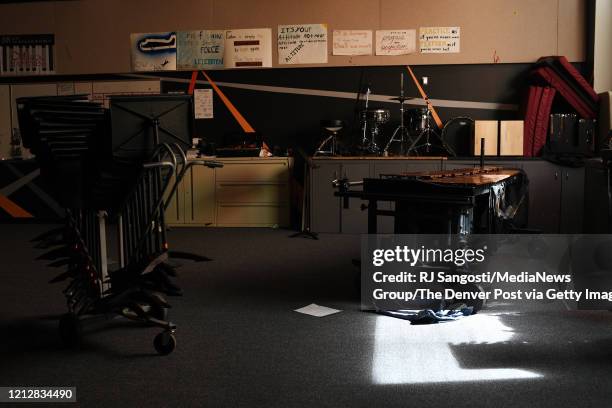 No music is being played in the music room at Lakewood High School on March 16, 2020 in Lakewood, Colorado. Jeffco Public Schools implemented a...