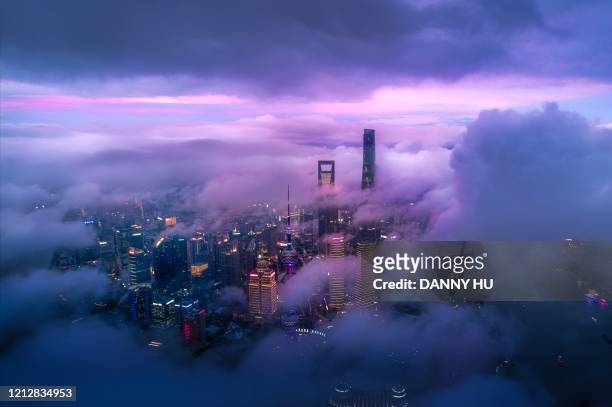 shanghai cityscape - shanghai aerial stock-fotos und bilder