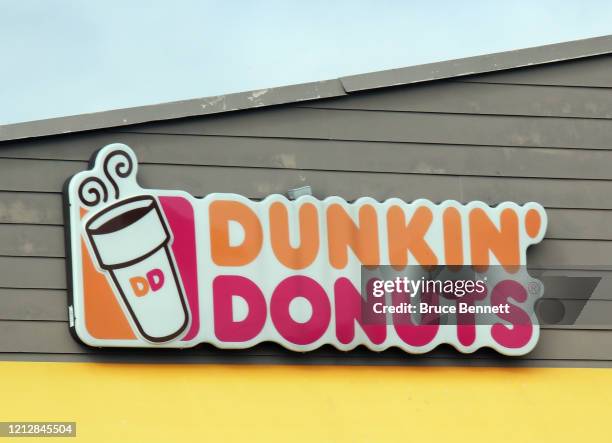 An image of the sign for Dunkin' Donuts as photographed on March 16, 2020 in Levittown, New York.