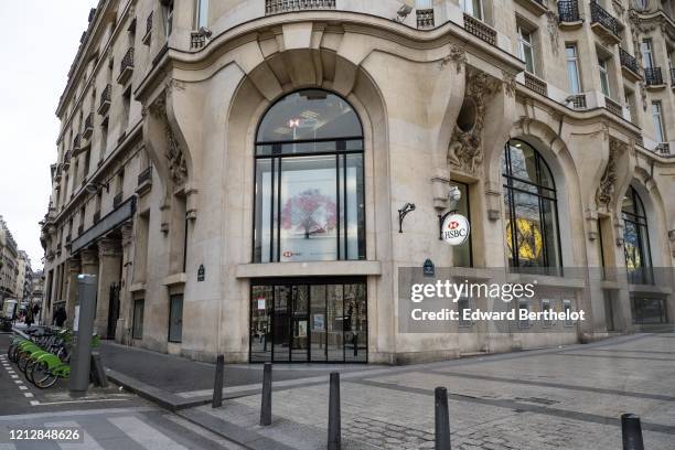 General view of the HSBC bank, which is closed to the public, at Avenue des Champs Elysees, in the 8th quarter of Paris, as the city imposes...