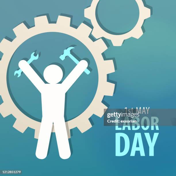 1st may labor day paper cut - spanner isolated stock illustrations