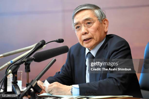 Bank of Japan Governor Haruhiko Kuroda attends a press conference on March 16, 2020 in Tokyo, Japan.