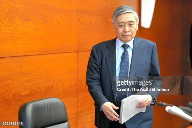 Bank of Japan Governor Haruhiko Kuroda attends a press conference on March 16, 2020 in Tokyo, Japan.