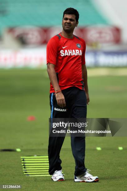 Singh looks on during the India Nets Session held at The Kia Oval on August 17, 2011 in London, England.
