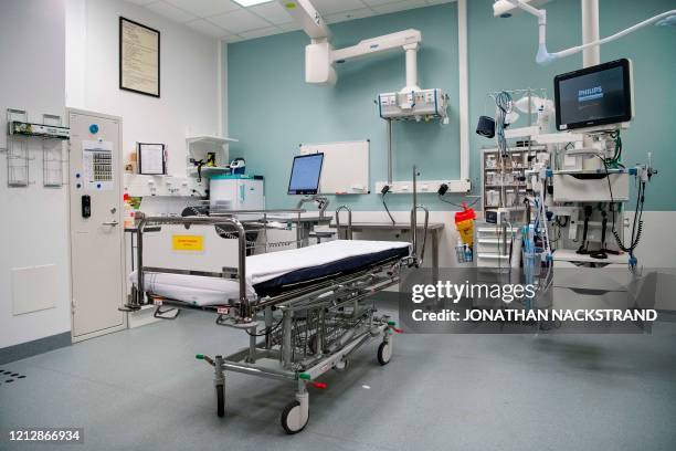 Picture taken on May 13, 2020 shows the Intensive Care Unit at Danderyd Hospital near Stockholm during the coronavirus COVID-19 pandemic.