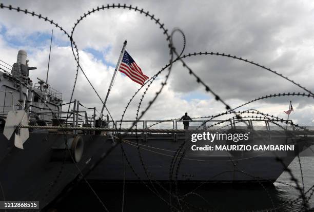 Frigates "Simpson" and "Stephen W. Groves" lie in the naval harbour in Kiel, northern Germany at the Kieler Woche sailing event on June 18, 2010....