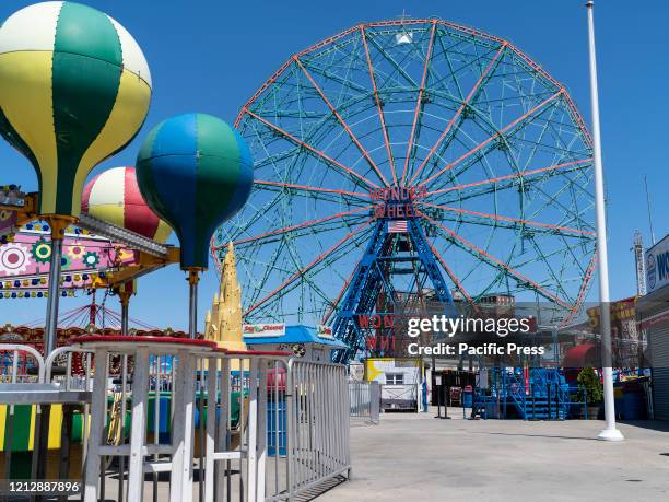 Empty closed amusement Luna Park at Coney Island Brooklyn during COVID-19 pandemic.