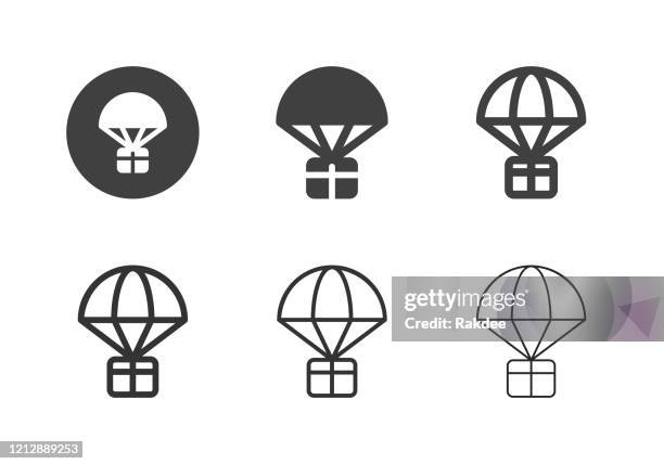 parachute airdrop box icons - multi series - air cargo stock illustrations