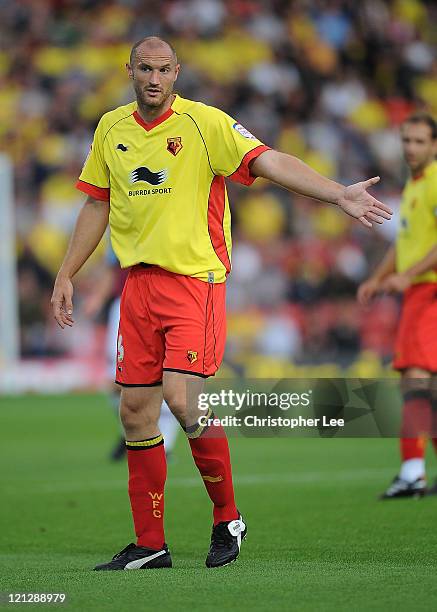 Martin Taylor of Watford during the npower Championship match between Watford and West Ham United at Vicarage Road on August 16, 2011 in Watford,...